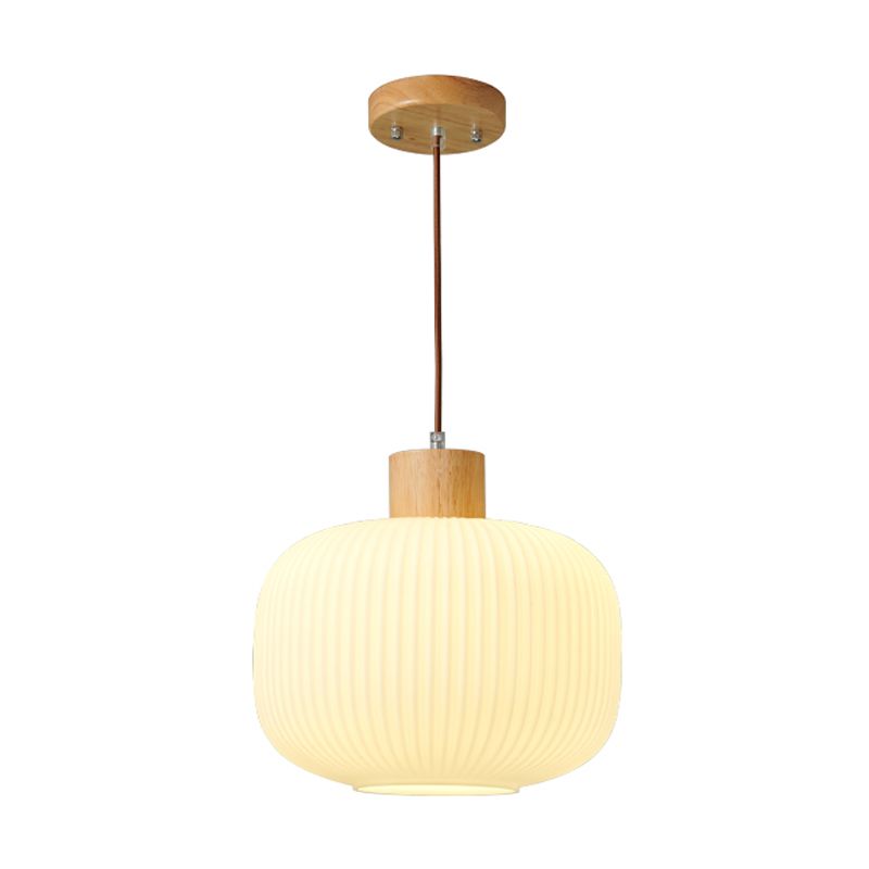 Wooden Geometric Pendant Light in Modern Artistic Style Glass Indoor Hanging Lamp in Log Color
