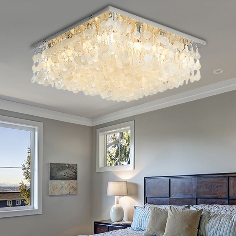 Square Flush Mount Light Modern Crystal LED Chrome Ceiling Light Fixture for Bedroom, 16"/19.5"/23.5" Wide