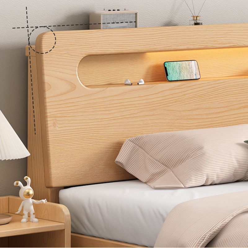 Contemporary Standard Bed Solid Wood Storage Panel Bed with Headboard