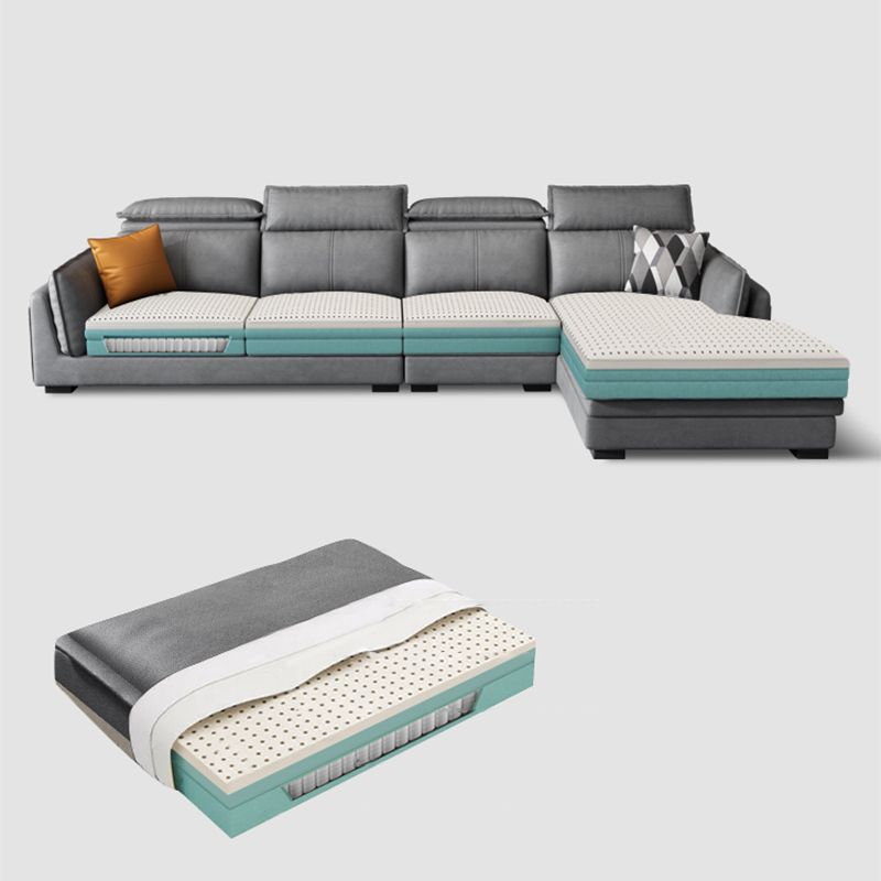Contemporary Wood and Faux Leather Sofa & Chaise Square Arm Sofa