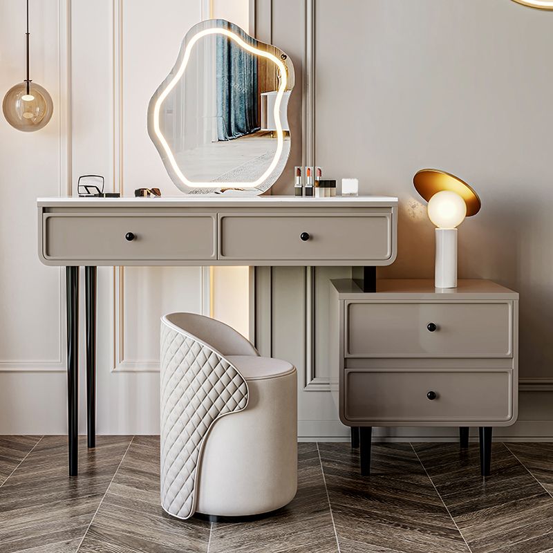 Glam Slate Top Vanity Dressing Table Solid Wood Vanity Desk with Drawers