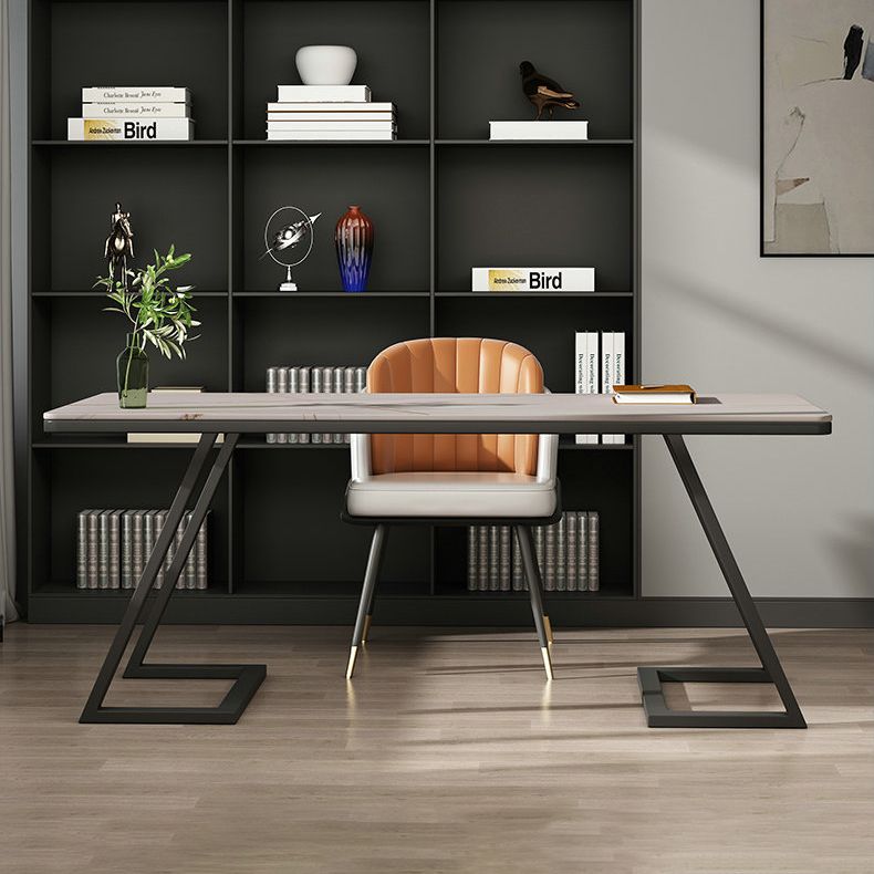 Contemporary Rectangular Computer Desk Antique Finish Office Desk