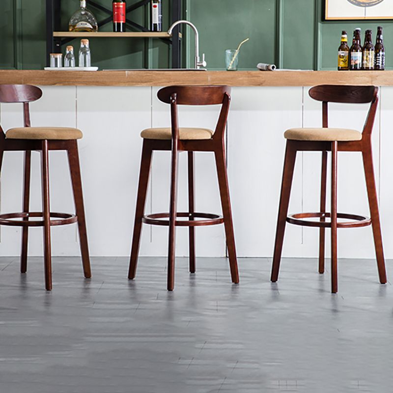 Scandinavian Upholstered Footrest Low Back Stool 27.55'' Beech Bar Stool
