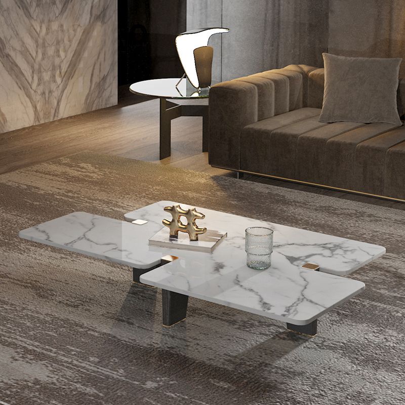 13.7"H Contemporary Wooden 3-leg Base White/grey Irregular Marble Coffee Table