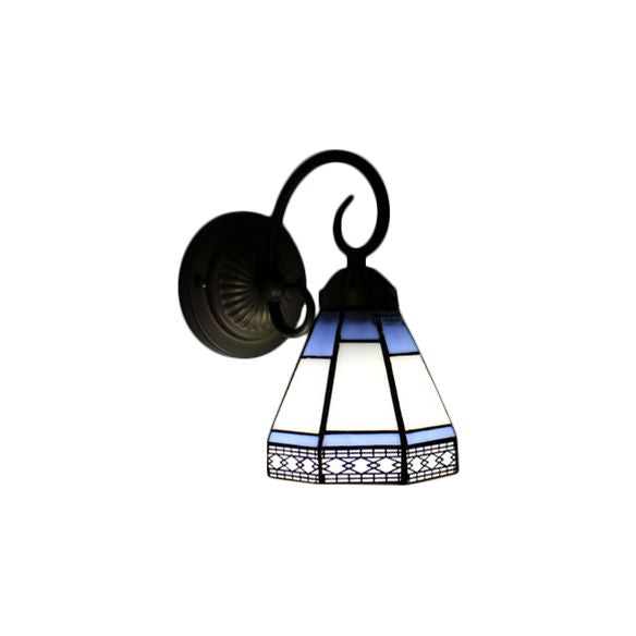 Pyramid Cafe Restaurant Wall Light Stained Glass 1 Head Tiffany Traditional Sconce Light in Blue