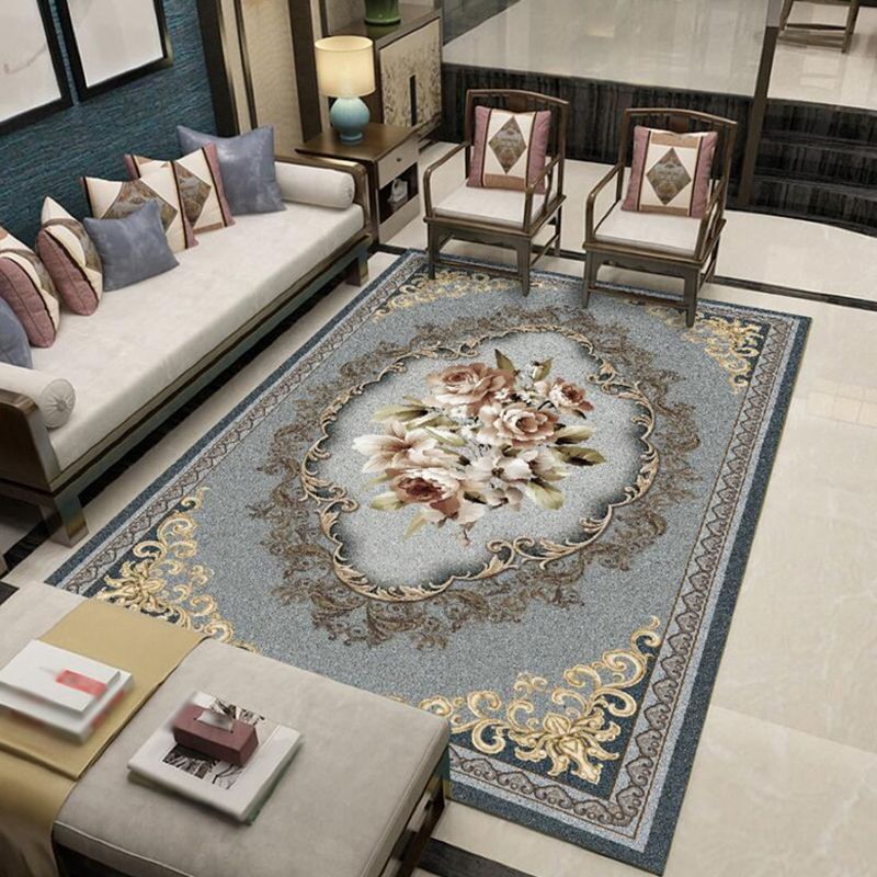 European Living Room Rug Simple Medallion Print Carpet Polyester Rug with Non-Slip Backing