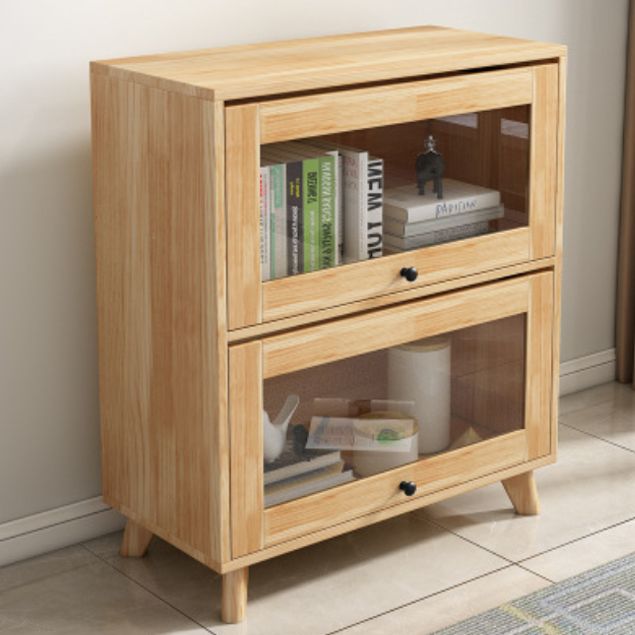 Natural Pine Wood 31.5" Wide Accent Cabinet with Glass Paned