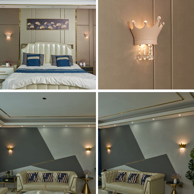 Modern Style Wall Light Colorful Crown Shape Wall Sconce with Crystal for Bedroom