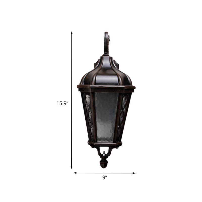 1-Head Urn Shaped Wall Sconce Light Country Black Finish Water Glass Wall Mounted Lamp for Courtyard