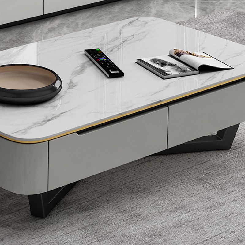 Slate and Marble Coffee Table Rectangle Modern Single Coffee Table with 4 Drawers