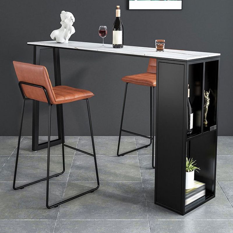 Sintered Stone Bar Table Modern Rectangle Bar Table with Storage Shelves