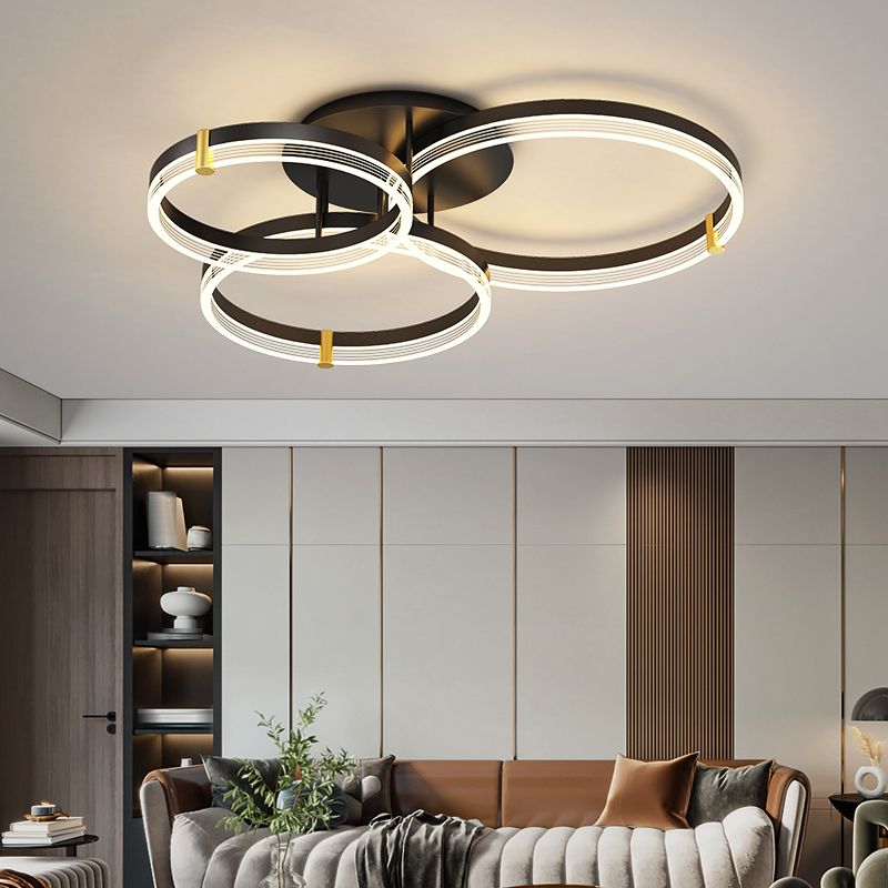 Luz de lámpara geométrica contemporánea de metal 3 iluminación de flushmount en negro