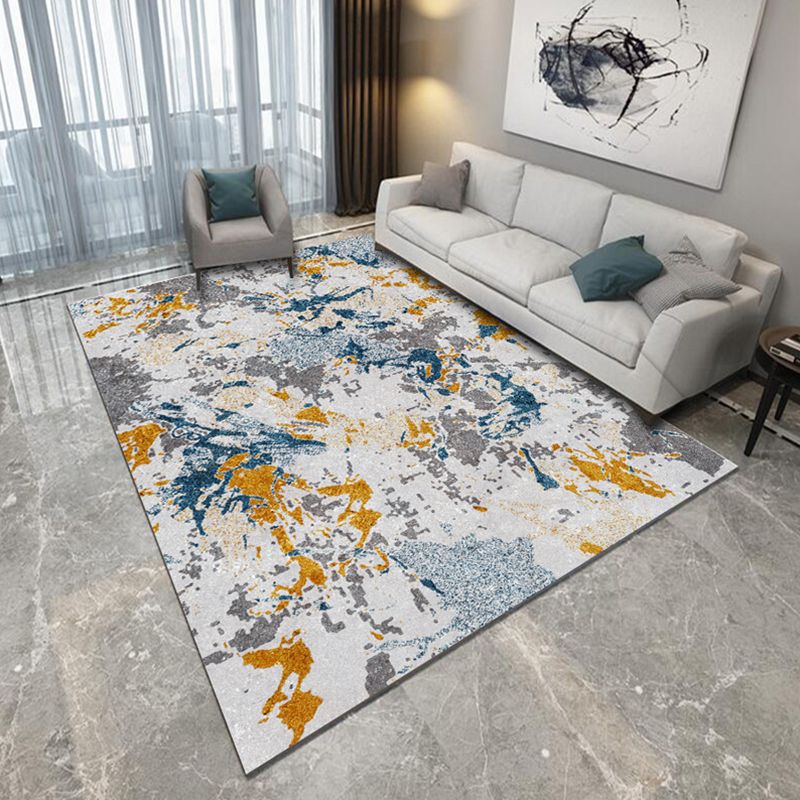 Blue and Grey Bedroom Rug Modern Abstract Brushstroke Painting Pattern Area Rug Polyester Pet Friendly Carpet