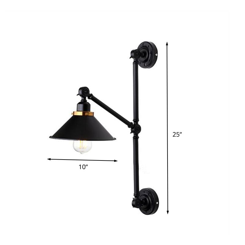 Barn Shade Corridor Wall Lamp Industrial Stylish Metal 1 Light Black Adjustable Sconce Light Fixture, 8"/10" Width
