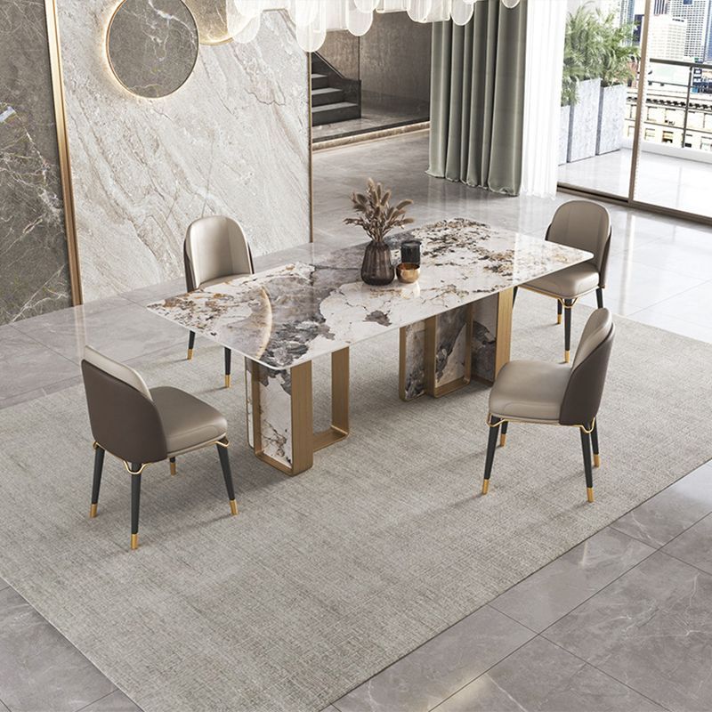 Modern Stone Dinning Room Set Rectangle Double Pedestal Base Dinner Set