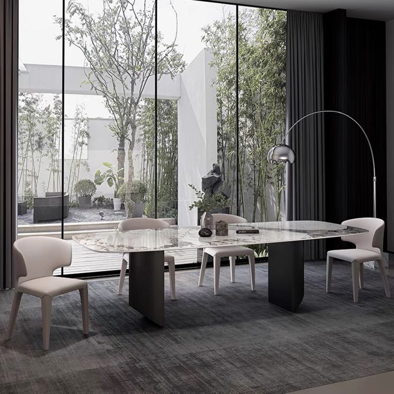 Rectangle Dining Table Sintered Stone Top Modern White Table with Black Legs