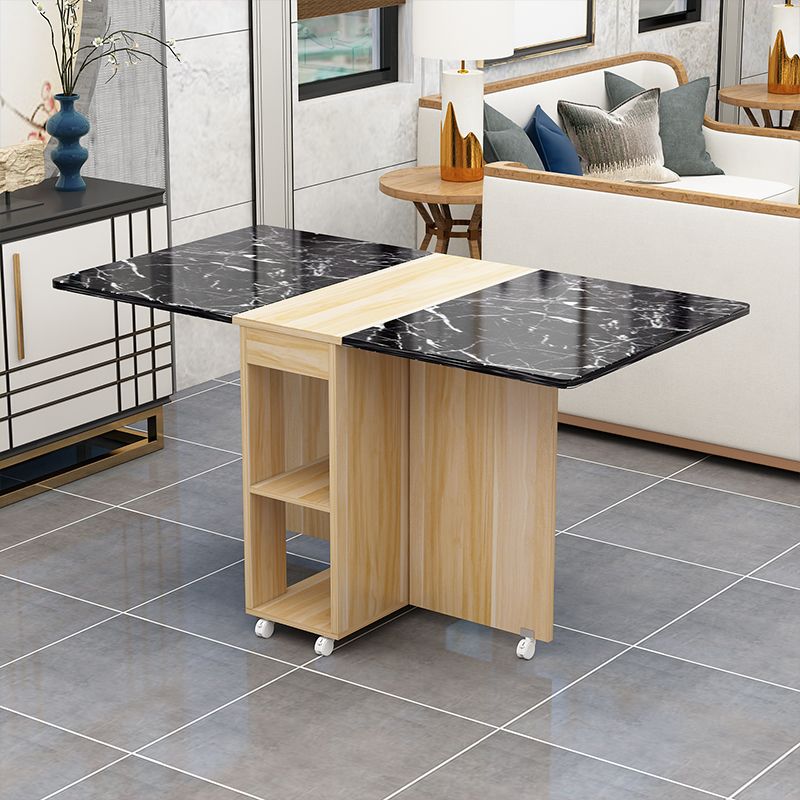 Mesa de rectángulo de madera artificial plegable con base de caballete de almacenamiento