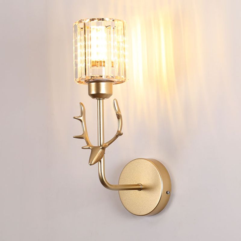 Nordic Style Crystal Wall Light Geometric Wall Sconce with Antler for Bedroom