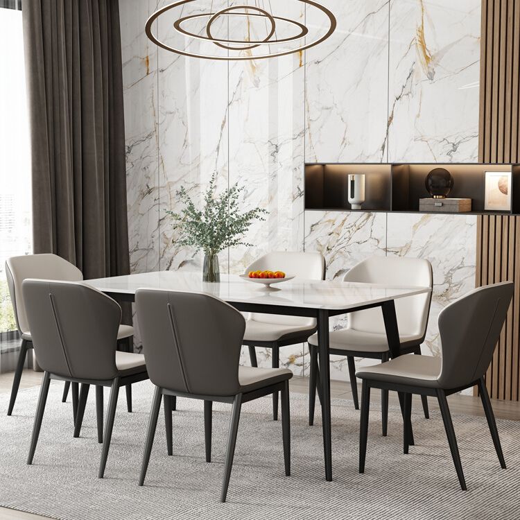 Contemporary Style Sintered Stone Dining Table Rectangular 4 Legs Table in White