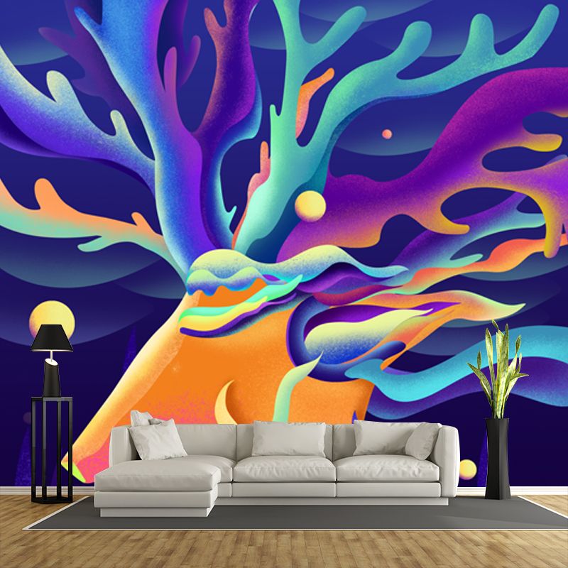 Purple Stag Wall Mural Decal Moisture Resistant Childrens Art Bedroom Wall Covering