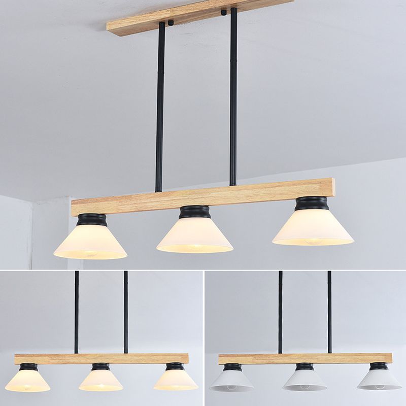 Cone Wood and Glass Island Ceiling Light Transitional Dining Room Island Light Fixtures