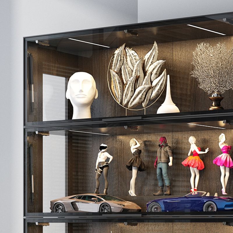 Modern Black Display Cabinet Glass Storage Cabinets with Flip-Top Door