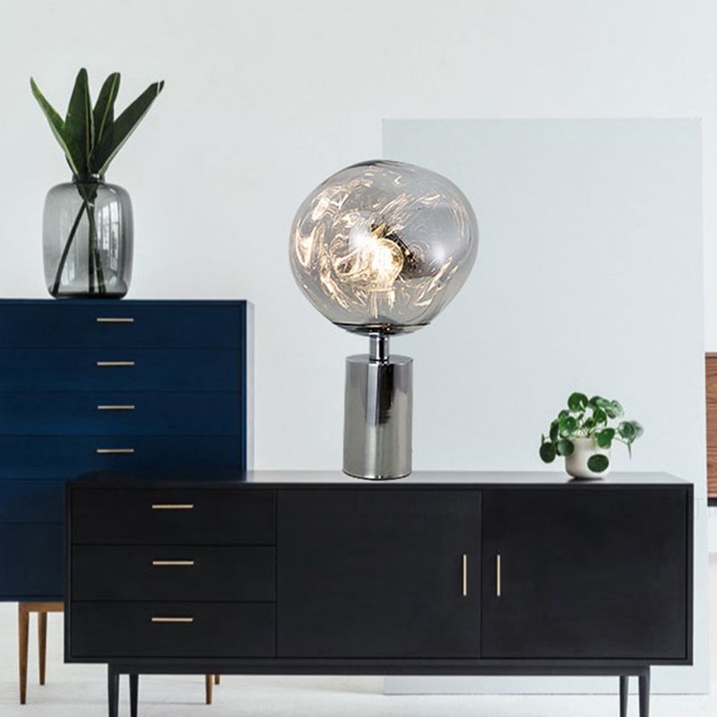 Accensione da tavolo fuso in stile modernista argento/vetro soffiato a mano 1 testa da soggiorno lampada da tavolo