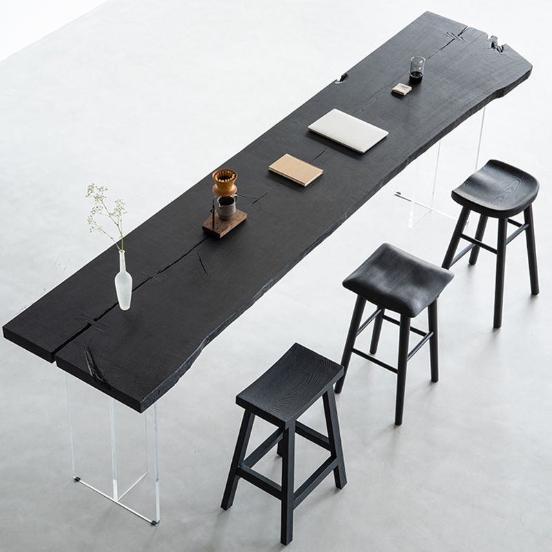Modern Style Counter Stool Black Solid Wood Bar Stool for Indoor