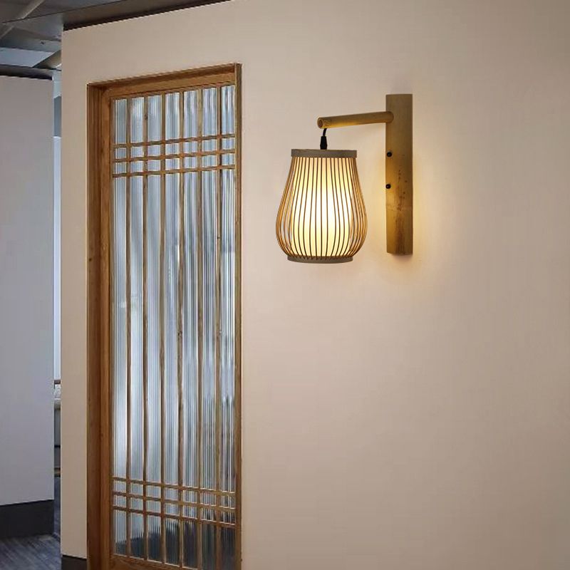 Bamboo Handmade Wall Lamp Nordic Style 1 Bulb Wood Wall Light Fixture for Corridor