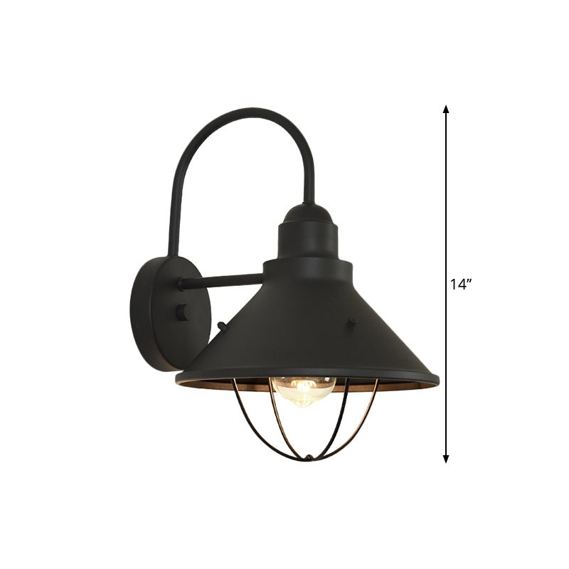1 Bulb Wall Mounted Light Antique Conic Metallic Wall Lighting Fixture in Black for Lodge