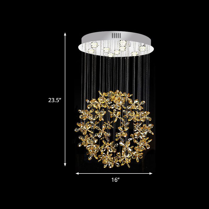 Kugel-Deckenleuchte, moderner klarer Kristall, 16"/19,5" B, 9 Lichter, Esszimmer-Einbauleuchte in Nickel