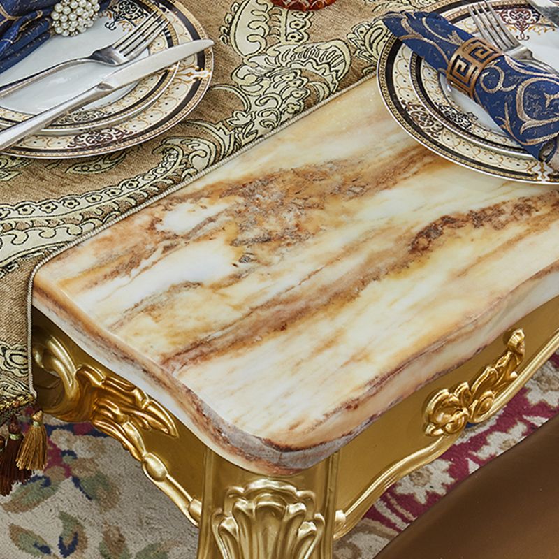 Marble Top Dining Table Rectangle Dining Table with 4 Wood Legs