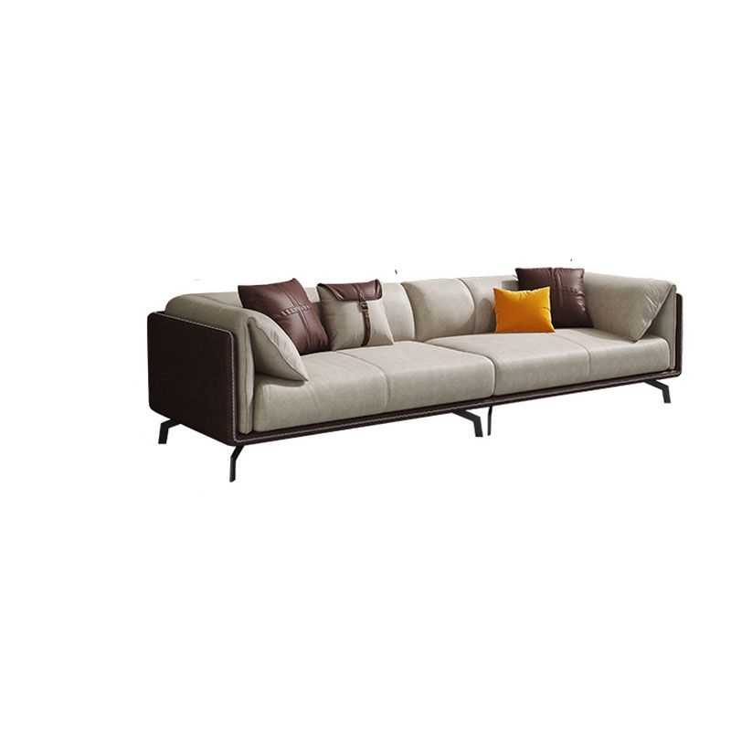 Faux Leather Stationary Sofa Tuxedo Arm Sofa with Bolster Pillows
