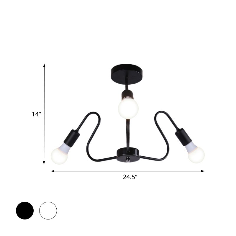 Bombilla expuesta de metal, iluminación de montaje semiempotrado, luz de techo Industrial Retro de 3/5/6 cabezales para comedor en negro/blanco