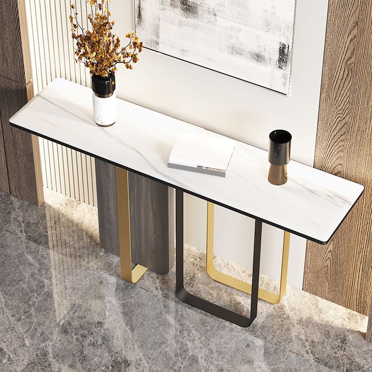 Glam Console Table Rectangle Stone Accent Table , 12 Inch Wide
