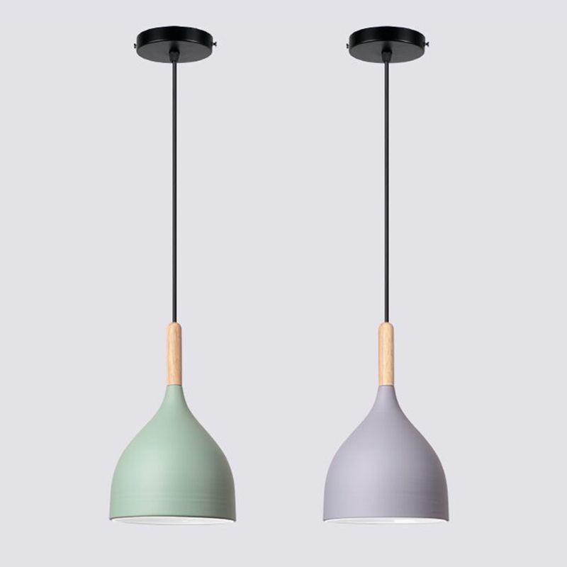 Bowl Shape Hanging Lighting Modern Macaron Style Metal 1 Light Pendant Lamp