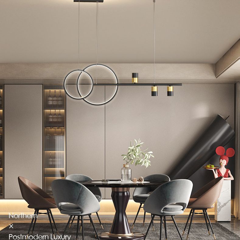 Black and Gold LED Island Pendant Light in Modern Creative Style Wrought Iron Linear Hanging Light with Acrylic Shade