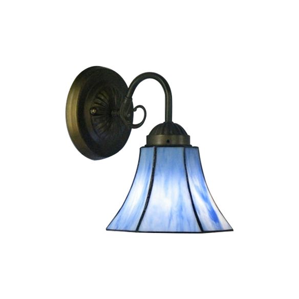 Blue Glass Bell Wall Sconce with Gooseneck 1 Light Vintage Indoor Wall Lighting