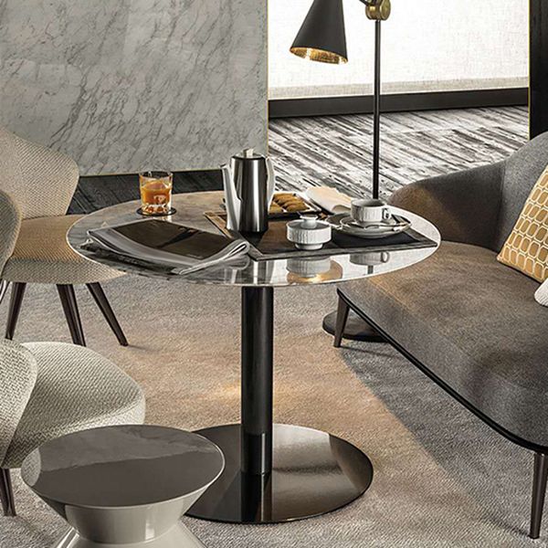 Metal Traditional Luxury Round Dining Table Sintered Stone Table with Pedestal Base