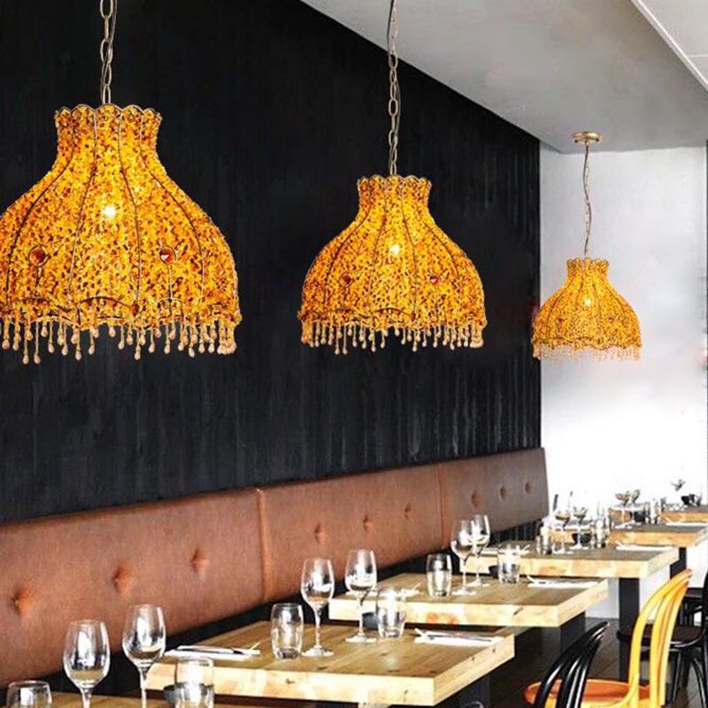 Restaurant festonné Pendant lampe décorative métal 1 tête jaune plafonnier plafond