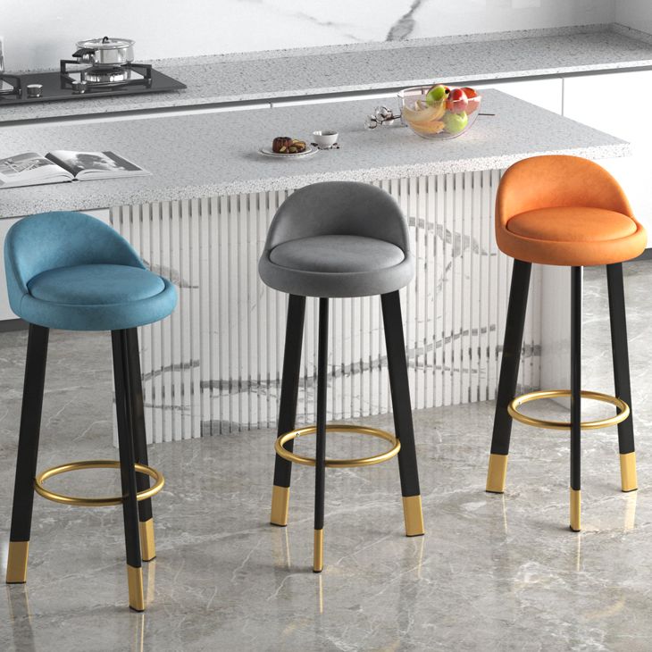Taburete de bar sin brazos con respaldo moderno, taburete de bar de acero para cajero con cojín y reposapiés