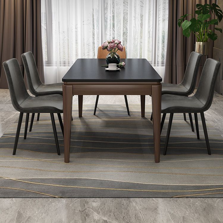 Contemporary Kitchen Dinner Table Solid Wood 4 Legs Dining Table in Black