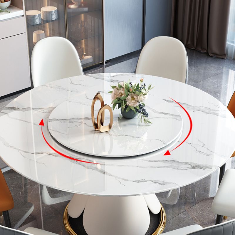 Metal Glam Style Round Dining Table Sintered Stone Top Table for Dining Room