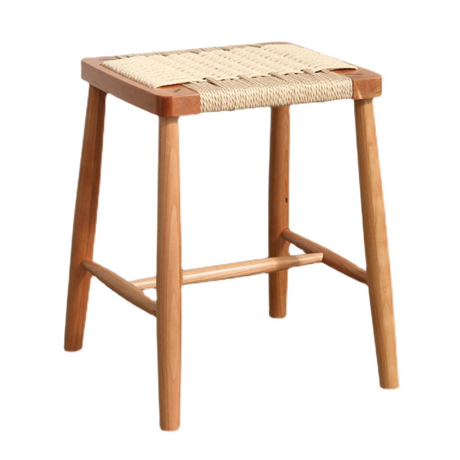Modern Armless Backless Counter Stool Wood Bedroom Bar Stool with Rattan Cushion