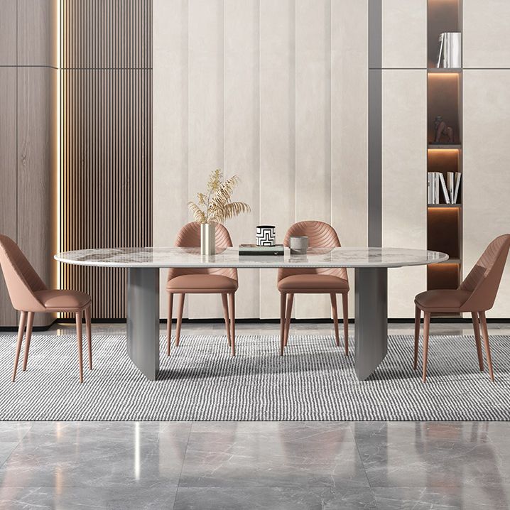 Stone Dining Table Traditional Luxury Dining Table with Double Pedestal
