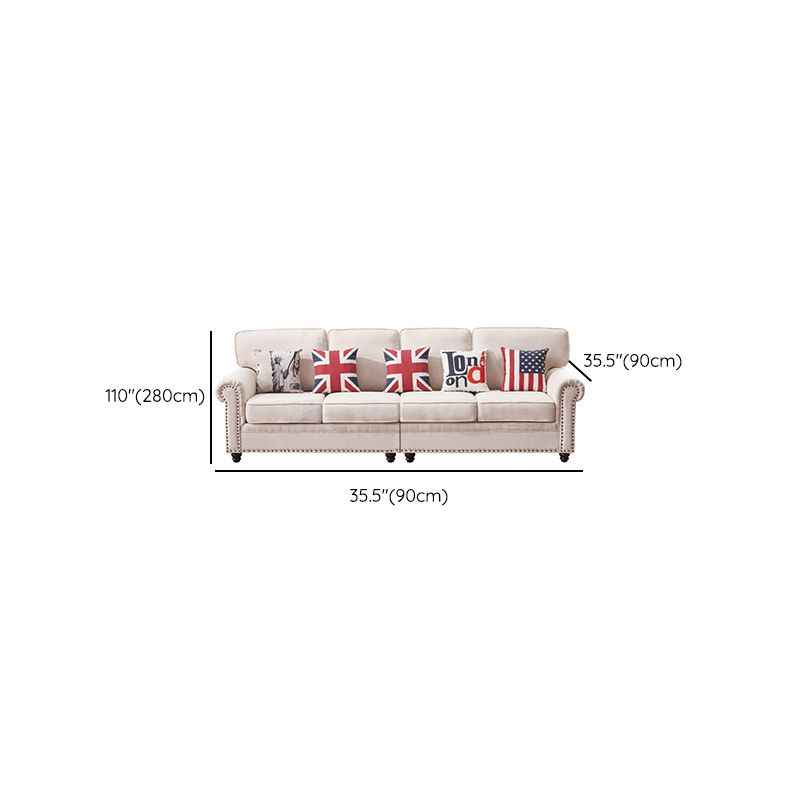 French Country White Cushions Rolled Arm Living Room Seating