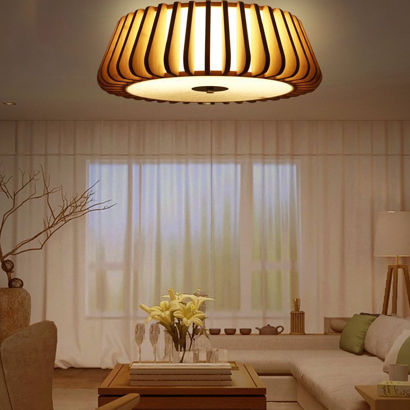 Tapered Flush Light Modernism Bamboo 19.5"/23.5" Wide 1 Bulb Wood Ceiling Mounted Fixture