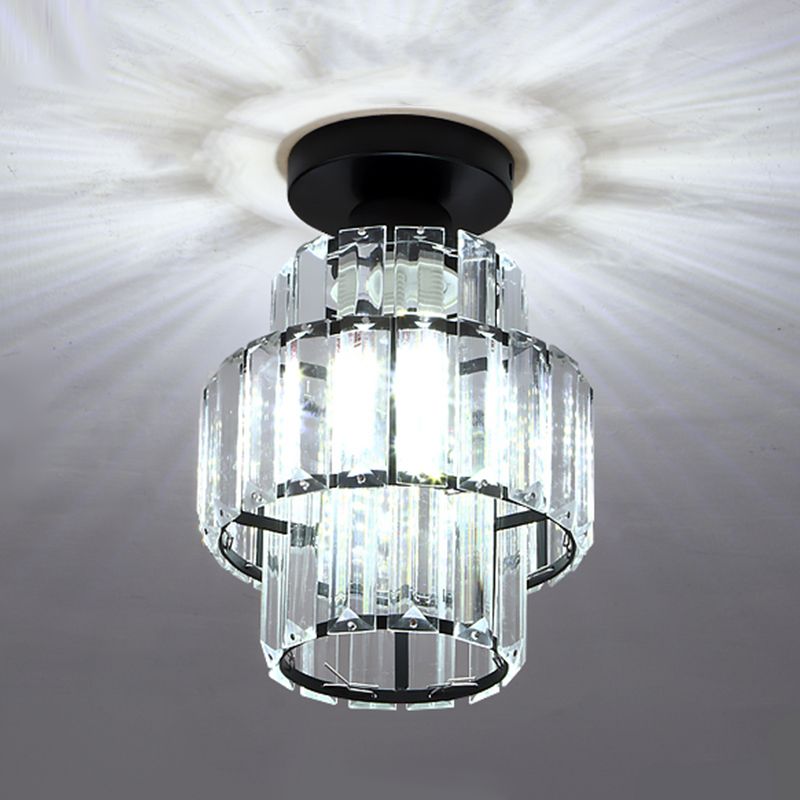 Contemporary Cylinder Flush Light Fixture Crystal 1 Light Flushmount Lighting