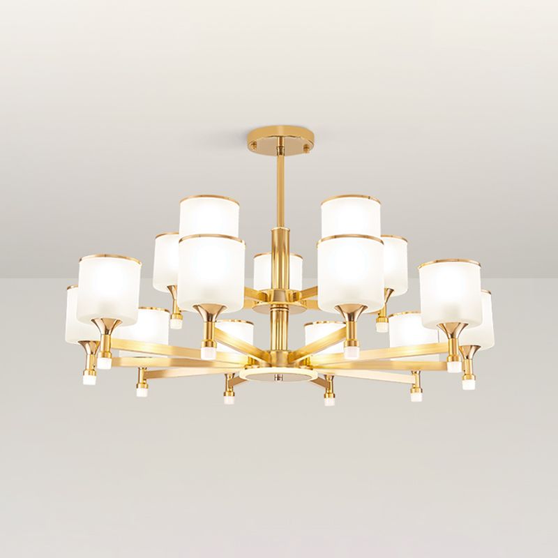 Modern Creative Cylindrical Pendant Light Lacquered Iron Chandelier with White Glass Shade