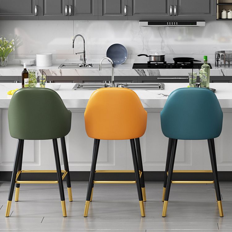 Glam Metal Barstool Faux Leather Kitchen Counter Stool in Matte Finish with 4 Legs